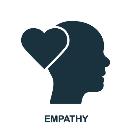 Empathy, Passion, Sympathy Feeling Silhouette Icon. Heart Shape and Human Head Glyph Pictogram. Kindness and Inspiration Solid Sign. Intellectual Process Symbol. Isolated Vector Illustrationのイラスト素材