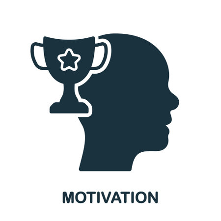 Motivation in Sport Silhouette Icon. Human Head and Trophy Cup Success Achievement Concept Glyph Pictogram. Incentive to Development Solid Sign. Motivating Symbol. Isolated Vector Illustrationのイラスト素材