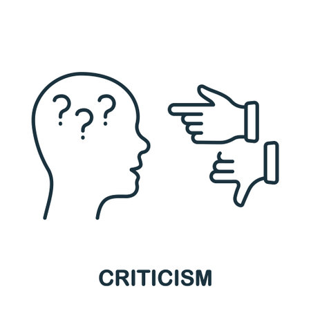 Criticism Line Icon. Critical Review Linear Pictogram. Angry Swear, Complain, Frustrated Human Outline Sign. Critic Thinking Intellectual Process Symbol. Editable Stroke. Isolated Vector Illustrationのイラスト素材