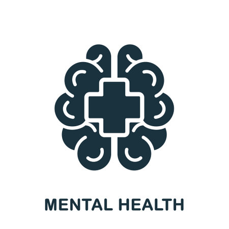 Human Brain with Cross Shape, Mental Health Silhouette Icon. Medical Aid for Humans with Psychological Disorder Glyph Pictogram. Psychology Care Sign. Emotional Support. Isolated Vector Illustrationのイラスト素材