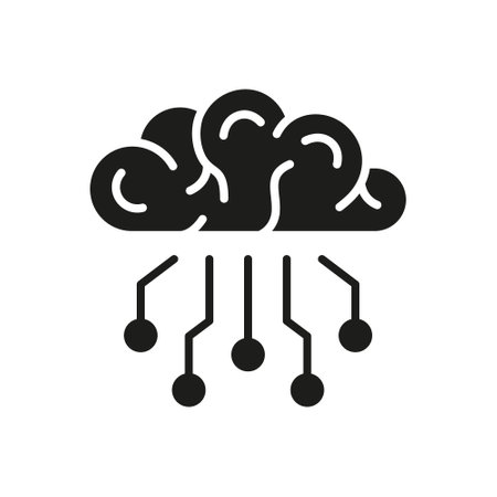 Tech Science Solid Pictogram. Human Brain with Circuit, Digital Technology Concept Black Line Icon. Artificial Intelligence Silhouette Symbol on White Background. Isolated Vector Illustrationのイラスト素材