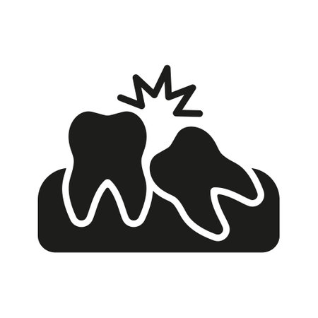 Crooked Teeth Silhouette Icon. Malocclusion Medical Problem. Oral Care Glyph Pictogram. Wisdom Tooth Disease. Dental Treatment Solid Sign. Dentistry Symbol. Isolated Vector Illustrationのイラスト素材
