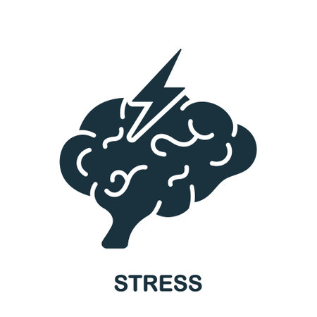 Stress, Mental Problem Silhouette Icon. Migraine, Cephalalgia, Depression Glyph Pictogram. Human Brain with Lightning Headache Solid Sign. Anxiety and Tension Symbol. Isolated Vector Illustrationのイラスト素材