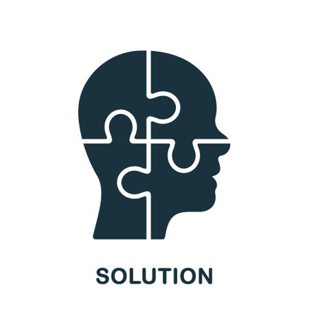 Puzzle in Human Head Solution Concept Silhouette Icon. Creation Idea, Persons Brain and Jigsaw Pieces Glyph Pictogram. Brainstorm Intellectual Process Solid Symbol. Isolated Vector Illustrationのイラスト素材