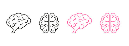 Brainstorm Symbol Collection on White Background. Human Brain Line and Silhouette Color Icon Set. Psychology, Neurology, Knowledge, Memory, Mind, Intelligence Pictogram. Isolated Vector Illustrationのイラスト素材
