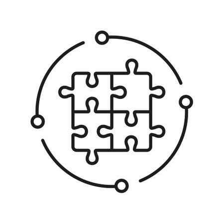 Puzzle, Jigsaw Solution Line Icon. Square Pieces Match, Logic Combination Linear Pictogram. Idea,...