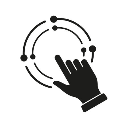 Manage Business Silhouette Icon. Finger Point in Circle Glyph Pictogram. Management Symbol. Choose Digital Marketing Strategy Solid Sign. Pointer Click. Isolated Vector Illustrationのイラスト素材