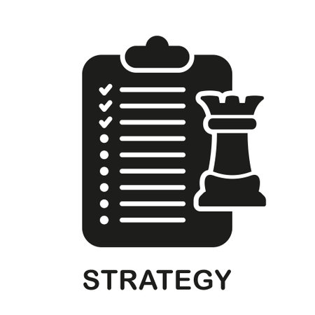 Strategic Plan on Clipboard Silhouette Icon. Strategy and Tactic Glyph Pictogram. Delivery Service Marketing Solid Sign. Team Management Symbol. Isolated Vector Illustrationのイラスト素材