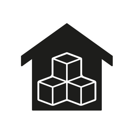 Warehouse Silhouette Icon. Storehouse for Shipping Service Glyph Pictogram. Storage Building Solid Sign. Commercial Cargo Box in Store House Symbol. Isolated Vector Illustrationのイラスト素材