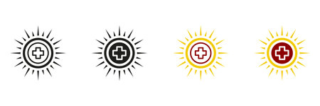 UV Protection Icon. Skin Protect and Healthcare Pictogram. Use Sunscreen for Health Care Symbol. Medical Cream for Block Ultraviolet Rays. Isolated Vector Illustrationのイラスト素材