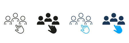 Select Employee Line and Silhouette Icon Set. Find Talent Human Pictogram. Job Candidate Symbol. Search and Choice Professional Worker. Editable Stroke. Isolated Vector Illustrationのイラスト素材