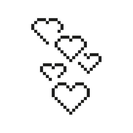 Group of Pixel Hearts Icon. Pixelated Symbol of Love and Connection. Isolated Vector Illustrationのイラスト素材
