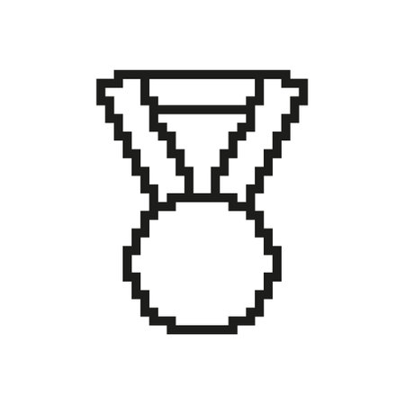 Medal Pixelated Icon. Pixel Art Symbol of an Award for Achievement. Victory and Recognition. Isolated Vector Illustrationのイラスト素材