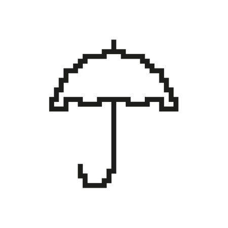 Pixelated Umbrella Icon. Rain and Weather Protection Symbol in Retro Pixel Art Style. Shelter and Coverage for Rain or Sun. Pixelated Design for Weather. Isolated Vector Illustrationのイラスト素材