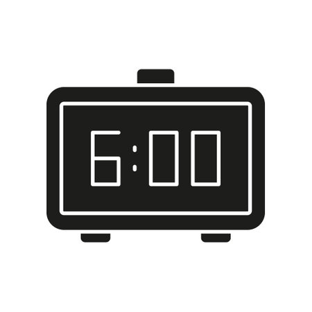 Digital Alarm Clock Showing 6:00 Silhouette Icon. Morning Wake Up Time Display Glyph Symbol. Isolated Vector Illustrationのイラスト素材