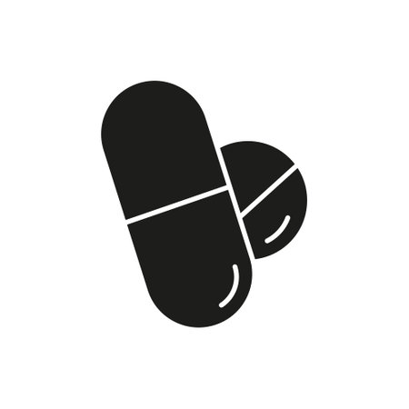 Pill and Capsule Silhouette Icon. Medicine and Healthcare Supplement Glyph Symbol. Medication for Health and Sleep Aid. Isolated Vector Illustrationのイラスト素材