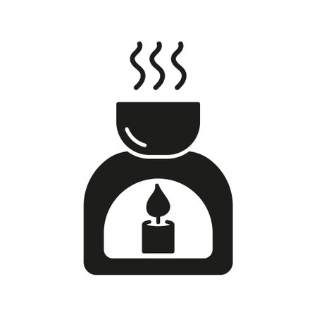 Essential Oil Burner Silhouette Icon. Aromatherapy for Relaxation and Sleep Glyph Symbol. Calming Essential Oil Diffuser. Isolated Vector Illustrationのイラスト素材
