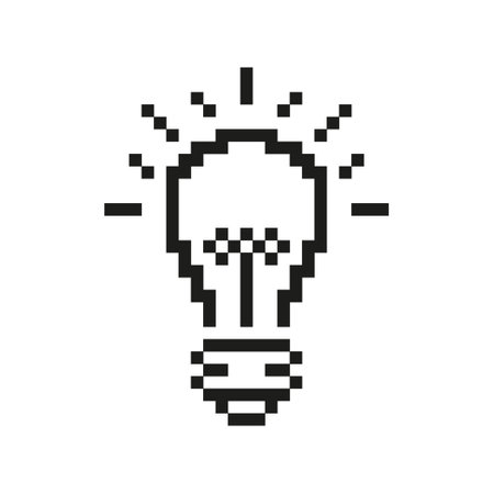 Lightbulb Pixelated Icon. Bright Idea Symbol Of Innovation and Creativity in Pixel Art Style. Inspiration and Creative Thought. Isolated Vector Illustrationのイラスト素材