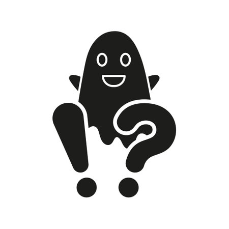 Happy Ghost With Exclamation And Question Mark Silhouette Icon. Surprised And Curious Character Glyph Icon. Isolated Vector Illustrationのイラスト素材