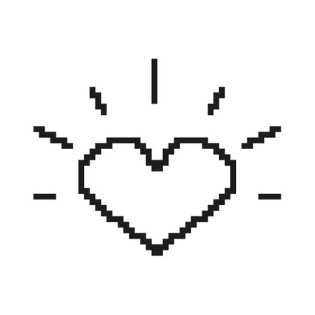 Pixelated Heart Icon with Radiating Lines. Love and Affection Symbol in Pixel Art Style. Romantic and Positive Emotion. Isolated Vector Illustrationのイラスト素材