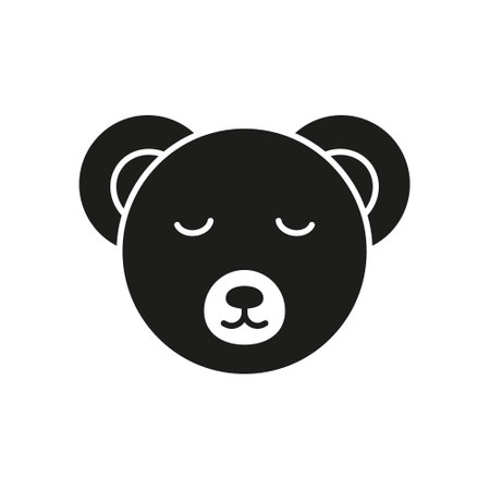 Sleeping Teddy Bear Face Silhouette Icon. Cozy Plush Toy in Sleep Mode Glyph Symbol. Relaxing Teddy for Bedtime Comfort. Isolated Vector Illustrationのイラスト素材