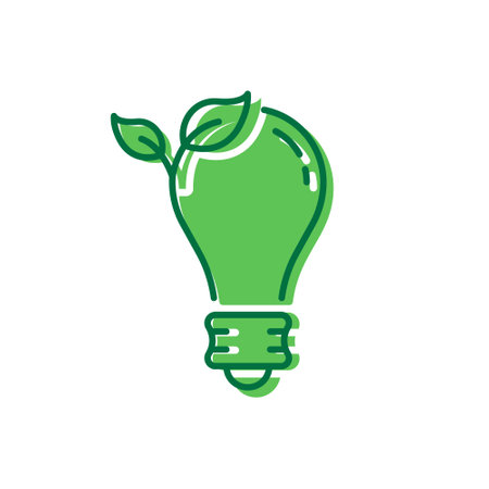 Ecological Low-Energy Lightbulb Icon. Ecology Lamp with Leaf Environment Conservation Pictogram. Light Bulb Eco Electricity Icon. Editable Stroke. Isolated Vector Illustrationのイラスト素材