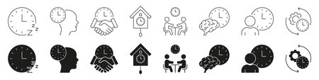Clock And Time Management Line And Solid Icon Set. Productivity, Scheduling, Efficiency Symbol...