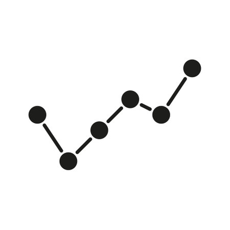 Line Graph With Data Points Solid Icon. Trend Analysis, Performance Tracking, And Statistical Growth Silhouette Symbol. Business And Financial Insights. Isolated Vector Illustrationのイラスト素材