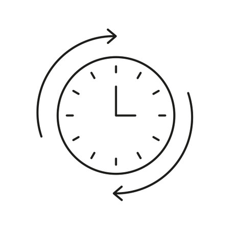 Clock With Arrows Line Icon. Time Management, Scheduling, And Cycle Tracking Outline Symbol. Efficient Planning And Routine Optimization. Editable Stroke. Isolated Vector Illustrationのイラスト素材