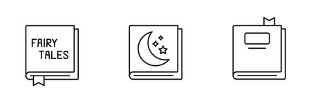 Fairy Tale And Storybook Line Icon Set. Imaginative Literature, Fantasy, And Children Book Outline Symbol Collection. Reading And Education Theme. Editable Stroke. Isolated Vector Illustrationのイラスト素材