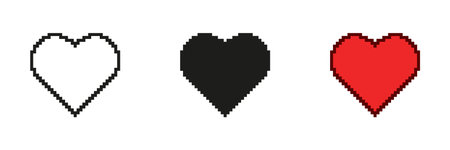 Heart Pixelated Icon Set. Pixel Art Depiction of Love and Affection. Symbol of Care and Passion. Isolated Vector Illustrationのイラスト素材