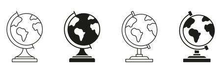 Globe Line And Solid Icon Set. Global Education, Geography Learning, And World Exploration Symbol Collection. Classroom And Educational Tools. Isolated Vector Illustrationのイラスト素材