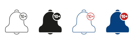 Notification Bell With Badge Line And Solid Icon Set. Alert And Message Indicator Symbol Collection....