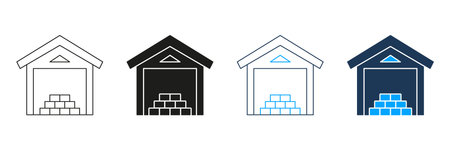 Warehouse Storage Facility Line And Solid Icon Set. Inventory Management And Logistics Symbol Collection. Efficient Supply Chain And Goods Organization. Isolated Vector Illustrationのイラスト素材