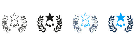 Laurel Wreath With Stars Line And Solid Icon Set. Achievement, Excellence, And Award Recognition Symbol Collection. Victory And Honor Representation. Isolated Vector Illustrationのイラスト素材