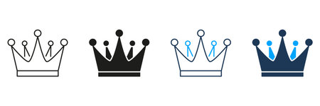 Crown Line And Solid Icon Set. Royalty, Leadership, And Authority Symbol Collection. Elegant Design For Luxury Branding And Prestige Representation. Isolated Vector Illustrationのイラスト素材