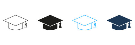 Graduation Cap Line And Solid Icon Set. Academic Achievement And Education Symbol Collection. Represents Learning, Success, And Graduation Ceremony. Isolated Vector Illustrationのイラスト素材