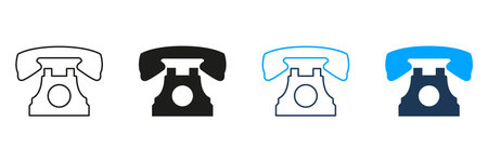 Retro Rotary Telephone Line And Solid Icon Set. Vintage Communication Device Symbol Collection. Classic Phone Design For Nostalgia And Connectivity Themes. Isolated Vector Illustrationのイラスト素材