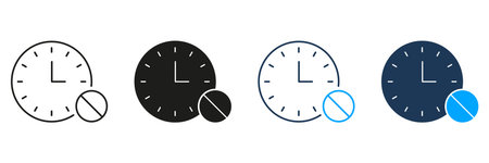 Clock With Pill Line And Solid Icon Set. Medication Timing, Prescription Schedule, And Dosage...