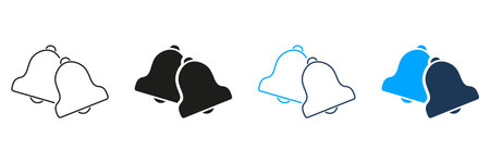 Double Bell Line And Solid Icon Set. Notification, Alert, And Reminder Symbol Collection. Communication And Attention-Grabbing Design. Isolated Vector Illustrationのイラスト素材