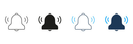 Notification Bell Line And Solid Icon Set. Alert And Reminder Symbol Collection For Apps And...