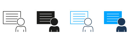 Person With Presentation Board Line And Solid Icon Set. Educational Training, Seminar, And Lecture...