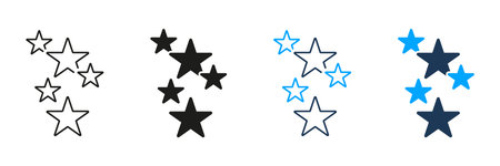 Star Cluster Line And Solid Icon Set. Celestial Navigation, Astronomy, And Cosmic Exploration Symbol...