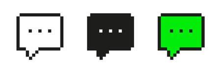 Pixel Art Speech Bubble Icon Set. Communication And Messaging Pixelated Symbol Collection. Includes...