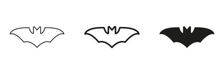 Bat Silhouette In Line, Outline, And Glyph Icon Set. Nocturnal Creature And Halloween Symbol...
