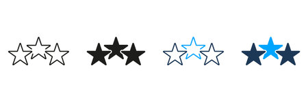 Three Stars Rating Line And Solid Icon Set. Quality Assessment And Customer Feedback Symbol...
