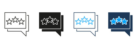 Speech Bubble With Three Stars Line And Solid Icon Set. Customer Feedback, Review, And Rating System...