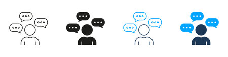 User Chat Dialog Line And Solid Icon Set. Person With Speech Bubbles Symbol Collection For...