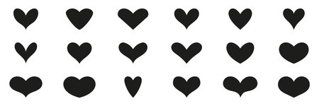Heart Shape Silhouette Icons Set. Love And Romance Glyph Symbol Collection. Isolated Vector Illustrationのイラスト素材