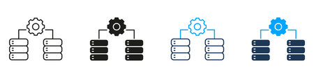 Modern Database Management Cloud Storage Line and Solid Icon Set. Server Connection Network...